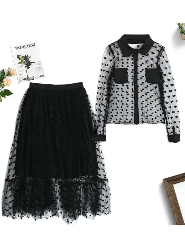 Women Black Mesh Transparent Shirts