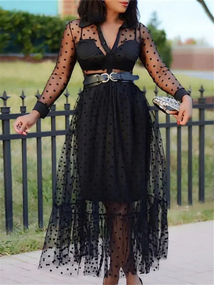 Women Black Mesh Transparent Shirts