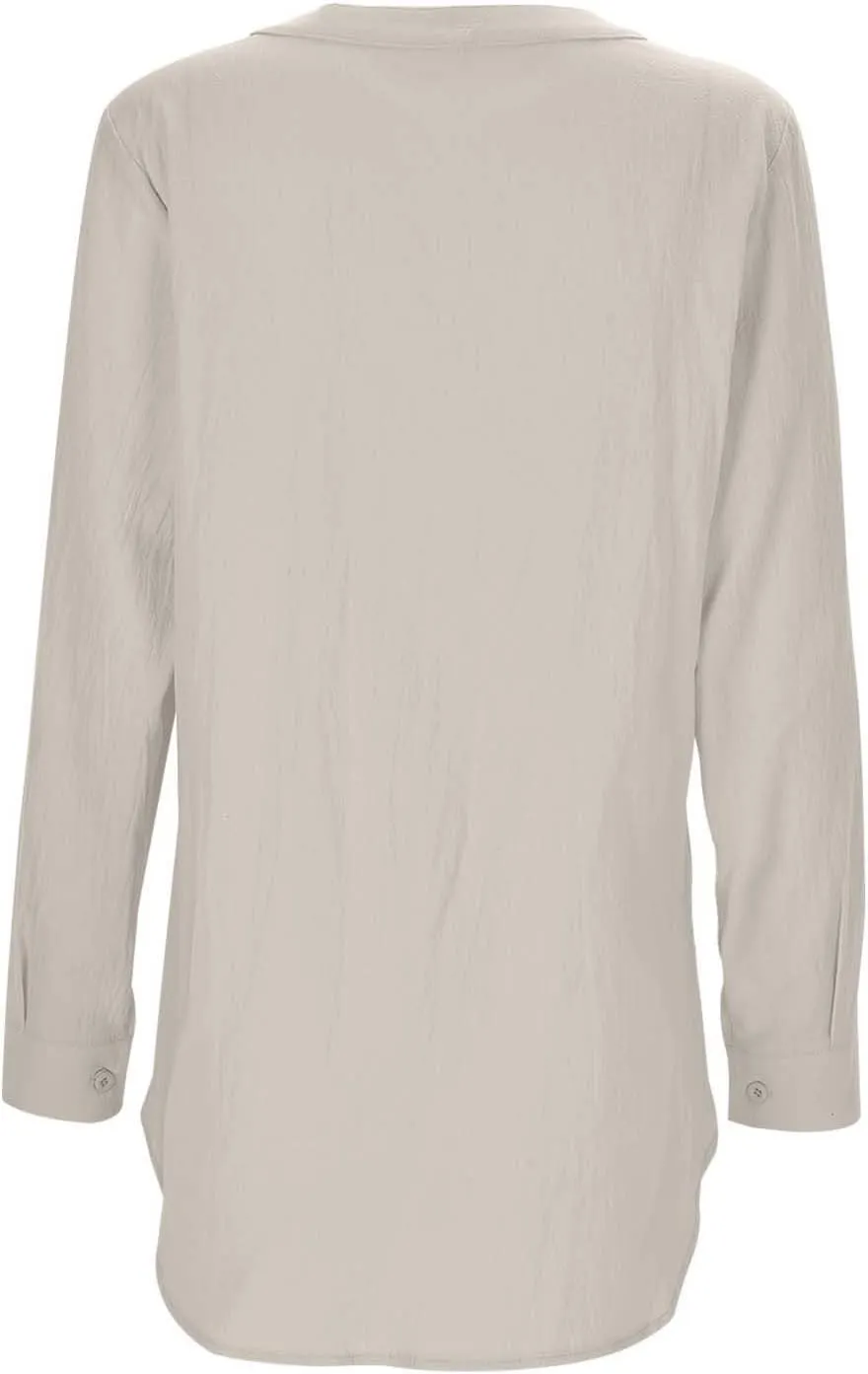 Women Button Down Linen Shirts Roll Up Sleeve 3/4 Sleeve Summer Tops Loose Fit Casual V Neck Blouse 2025 Trendy Outfit