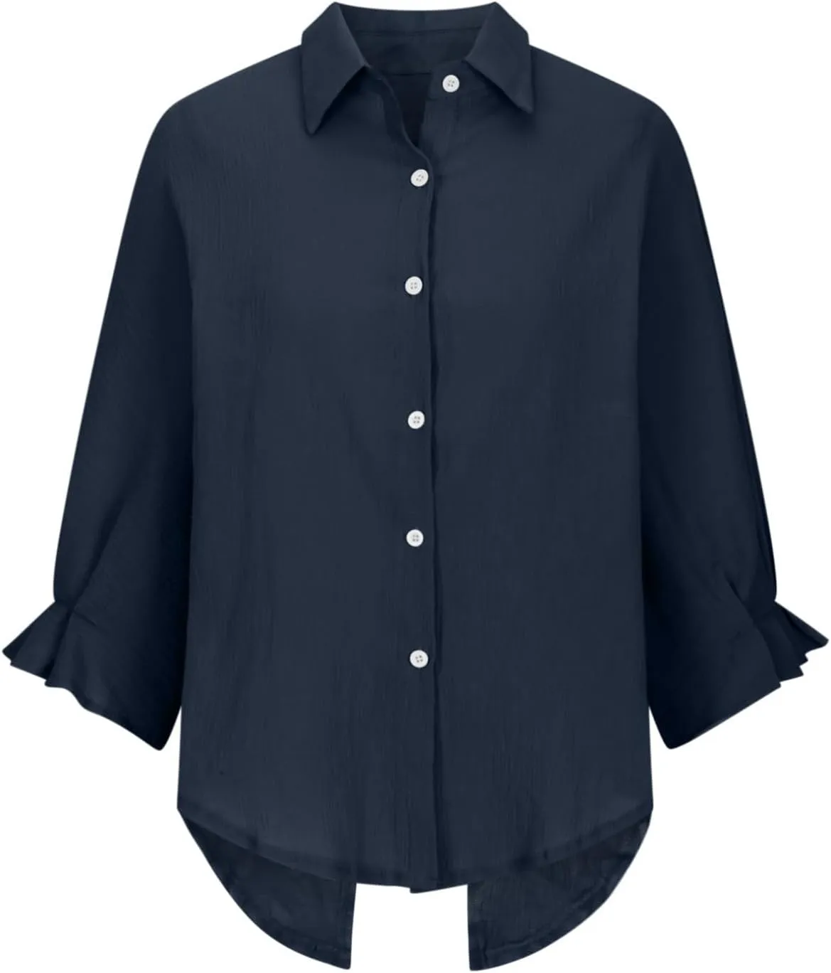 Women Button Down Shirts Cotton Linen Blouse Tops 3/4 Sleeve Gauze Collar Shirt Tunic Loose Fit Fashion Trendy Clothes