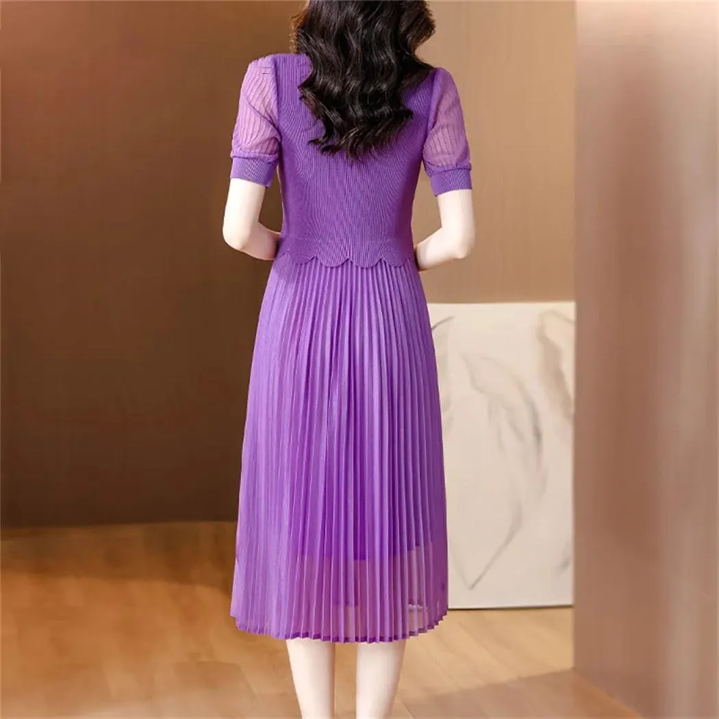 Women Chinese Style Elegant High Waist Dress Summer Short Sleeve Casual Bodycon Evening Dress