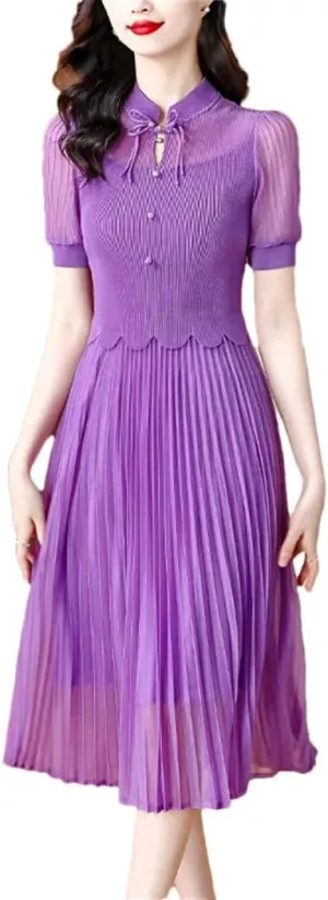 Women Chinese Style Elegant High Waist Dress Summer Short Sleeve Casual Bodycon Evening Dress