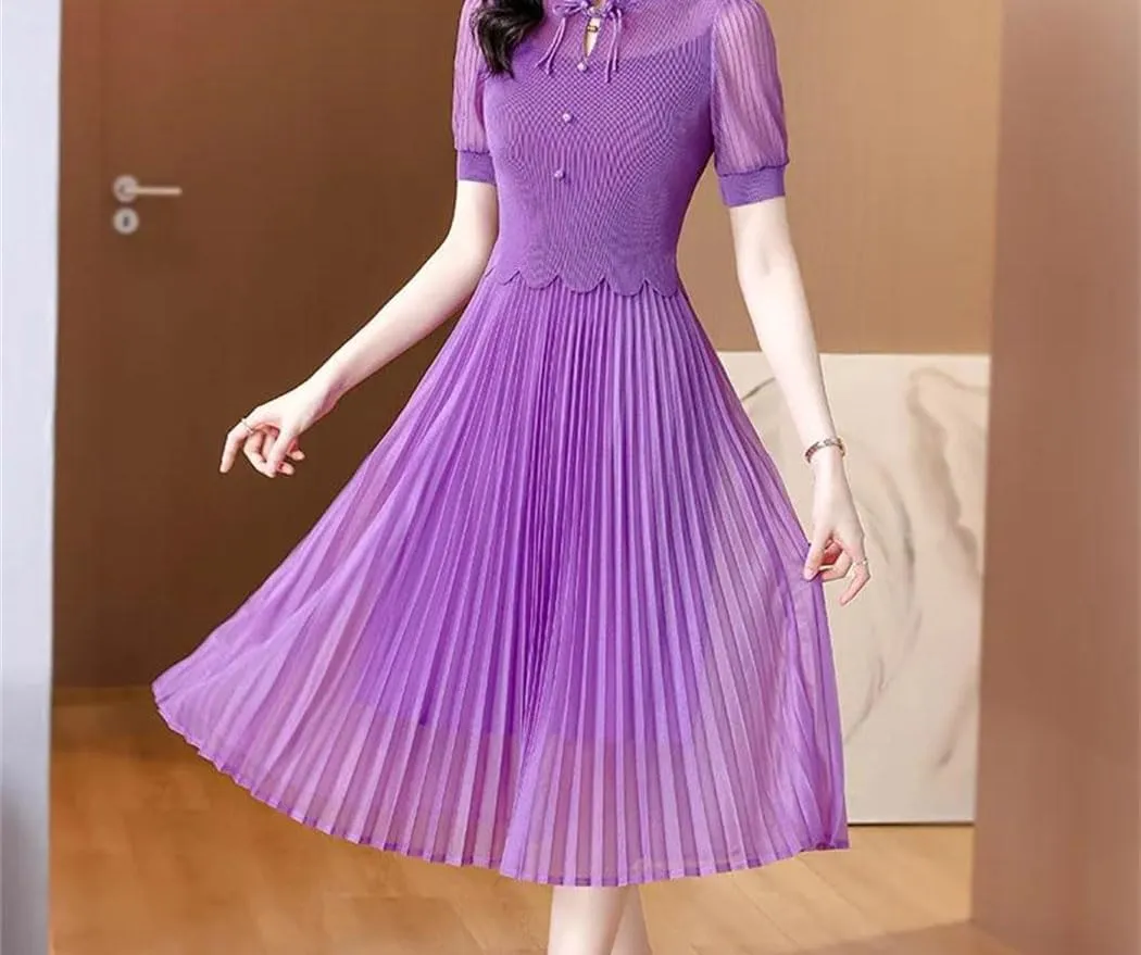 Women Chinese Style Elegant High Waist Dress Summer Short Sleeve Casual Bodycon Evening Dress