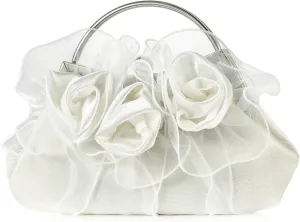 Women Flower Evening Clutch Bag Ladies Girls Elegant Satin 3D Rose Purse Luxury Bridal Handbag For Wedding Parites Prom
