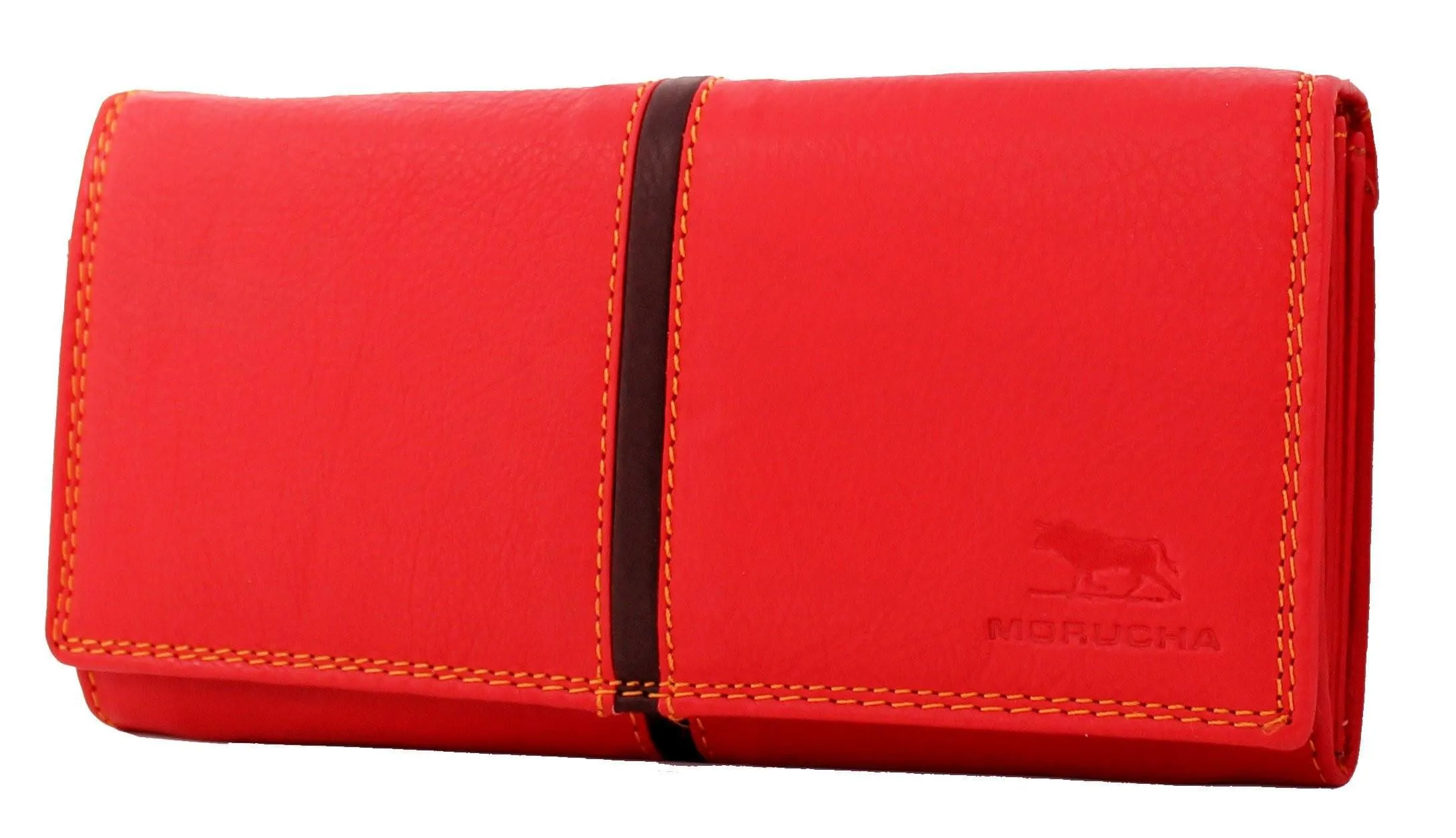 Women Genuine Leather RFID Clutch Wallet Red Black