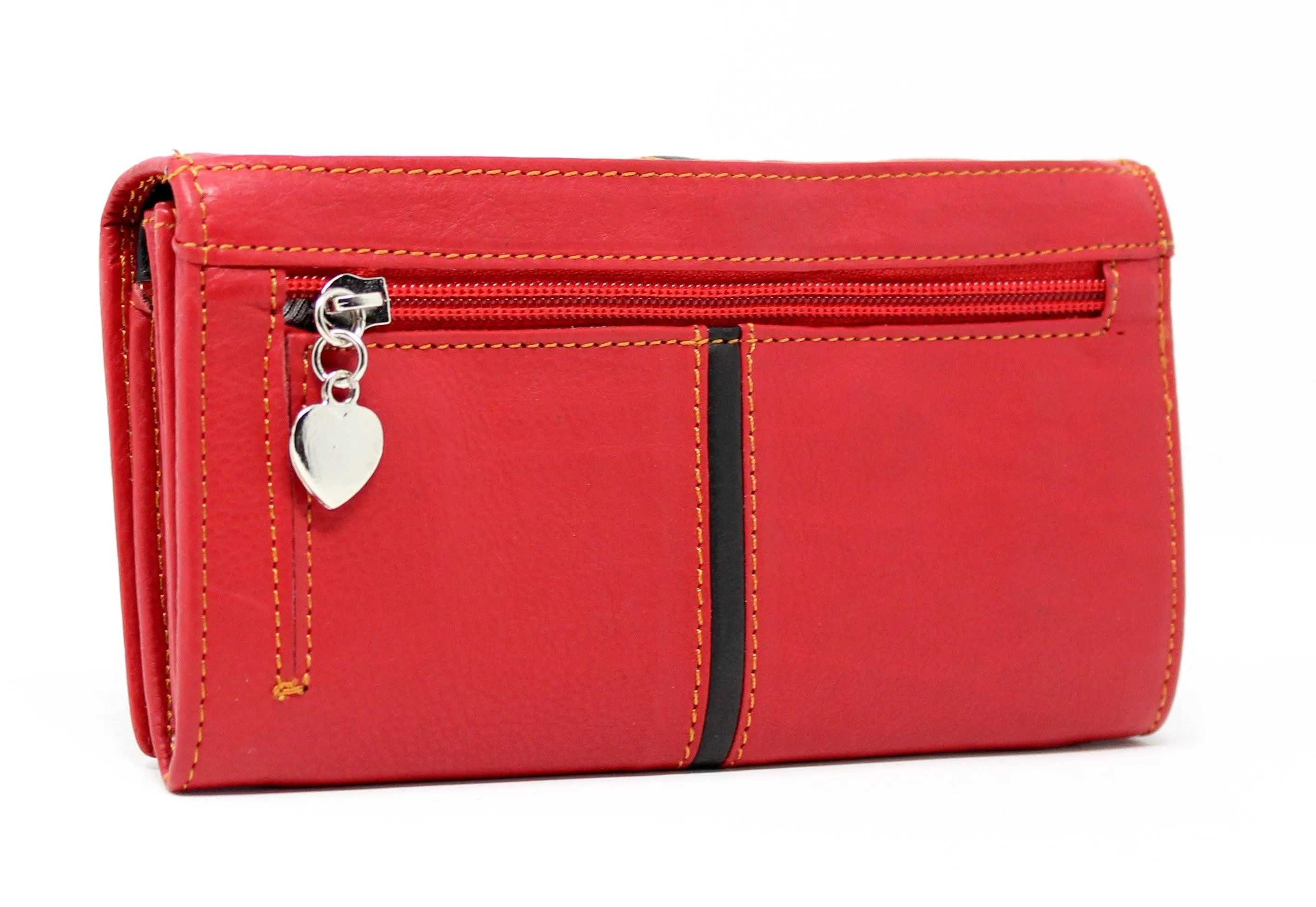 Women Genuine Leather RFID Clutch Wallet Red Black
