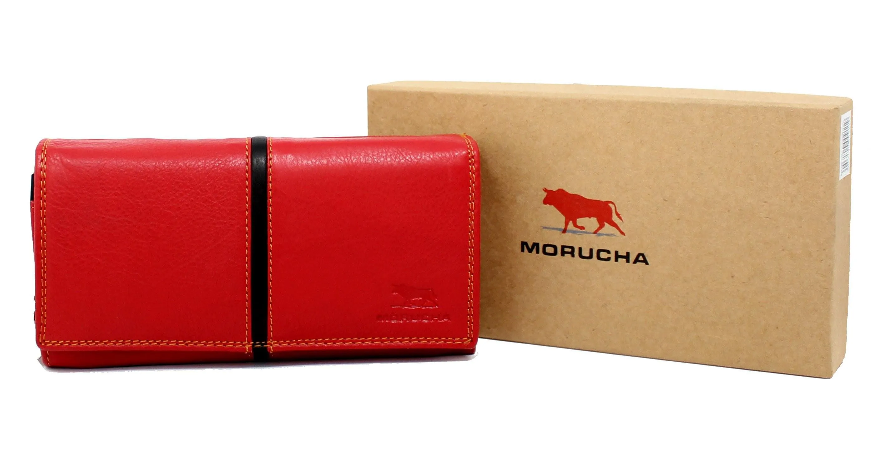 Women Genuine Leather RFID Clutch Wallet Red Black