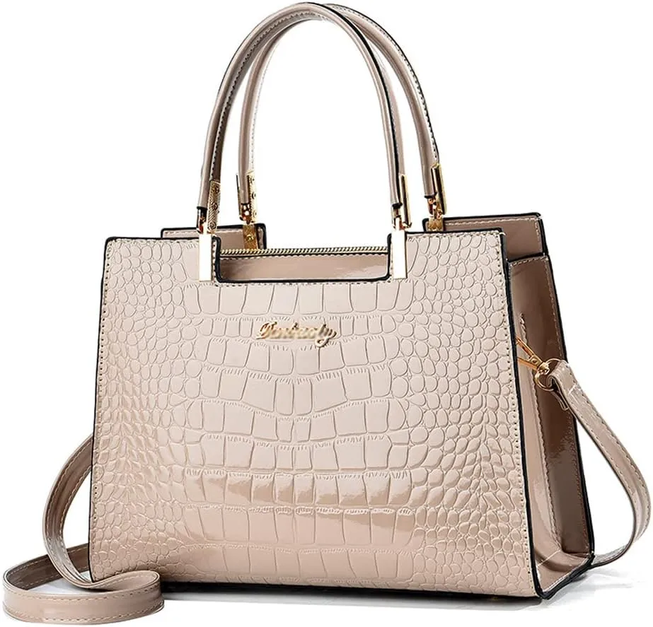 Women handbags Purse Shiny Patent Leather Crocodile Pattern Top Handle Handbag Satchel Bags Zipper Medium Tote Bag