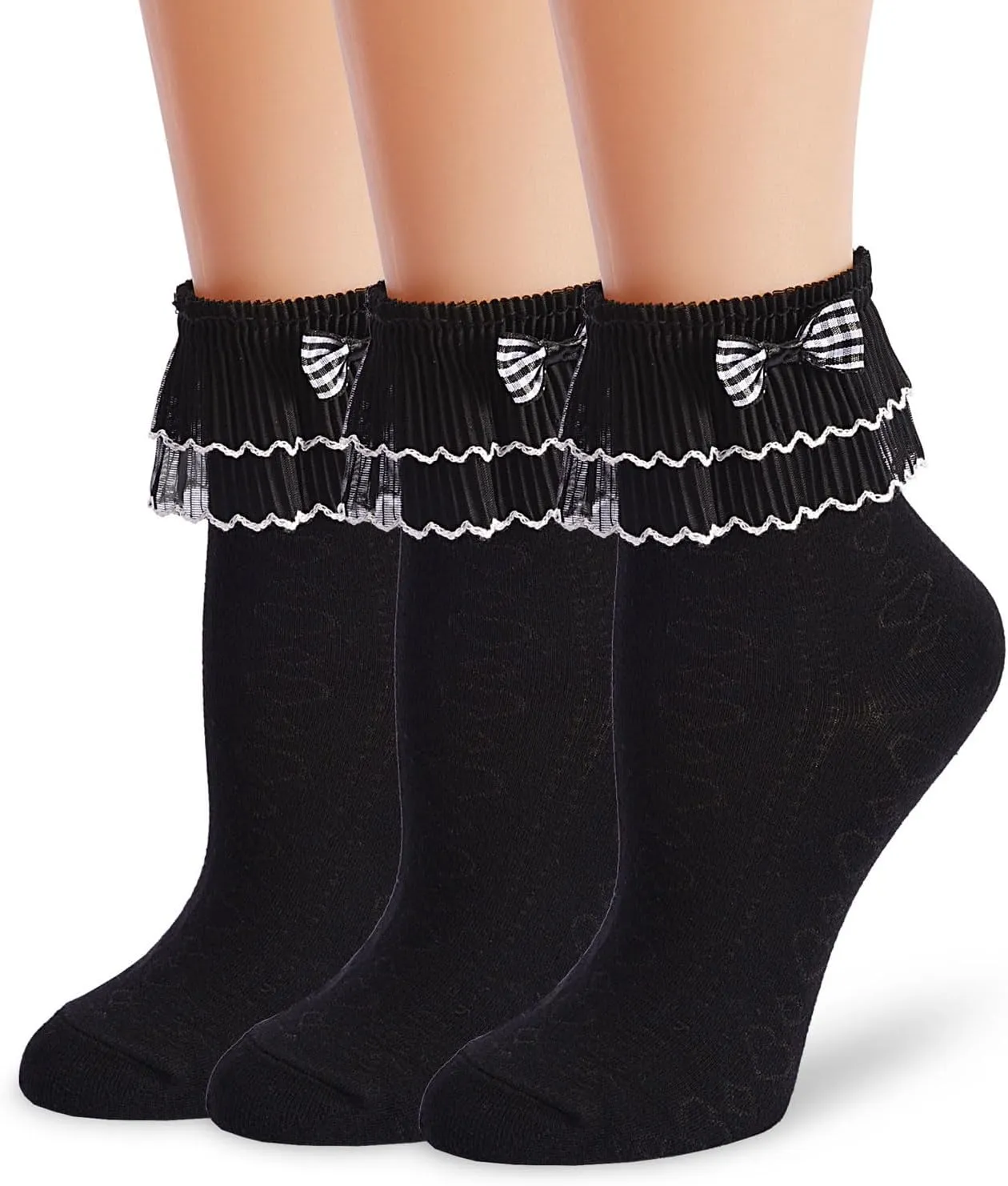 Women Lace Ruffle Socks Transparent Mesh Ruffle Dress Socks for Woman 3 Pairs