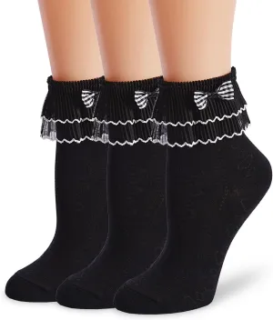 Women Lace Ruffle Socks Transparent Mesh Ruffle Dress Socks for Woman 3 Pairs