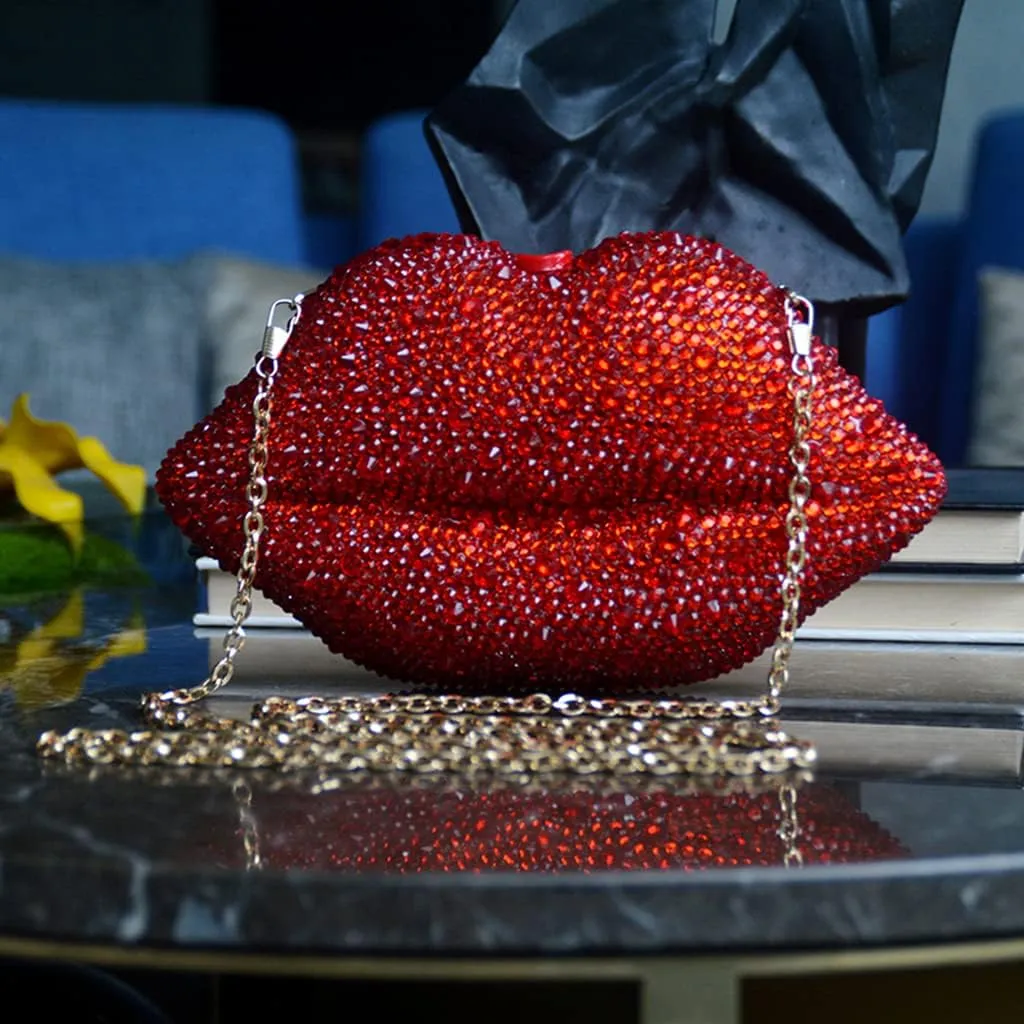 Women Leather Lips-Shaped Evening Purses Crossbody Bags Vintage Banquet Handbag Dinner Bag