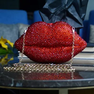 Women Leather Lips-Shaped Evening Purses Crossbody Bags Vintage Banquet Handbag Dinner Bag