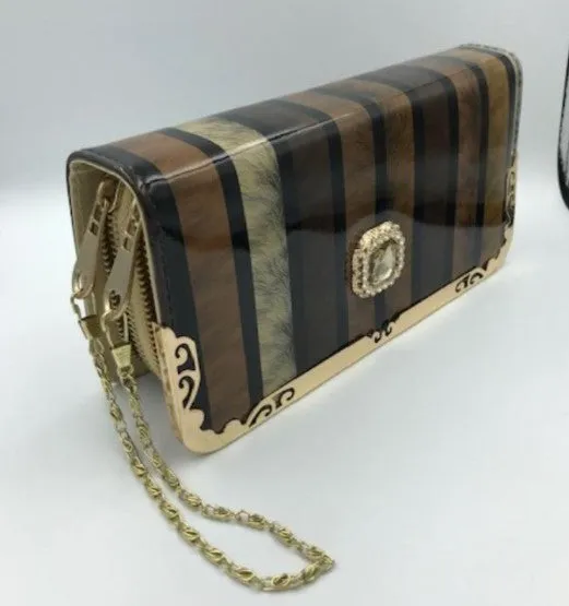 Women Long Wallet Genuine Leather Double Zipper Large Capacity Lady Wrist Purse