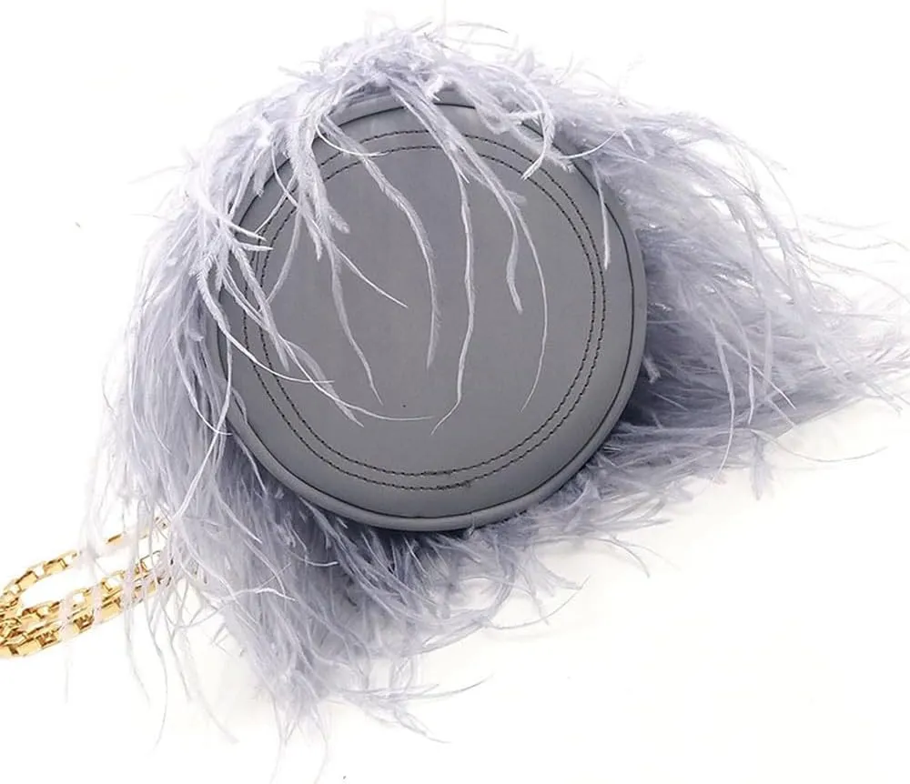 Women Ostrich Fluffy Tote Bag Feather Purse Crossbody Bag Shoulder Bag Evening Clutch Bride Purse Banquet Party Grey