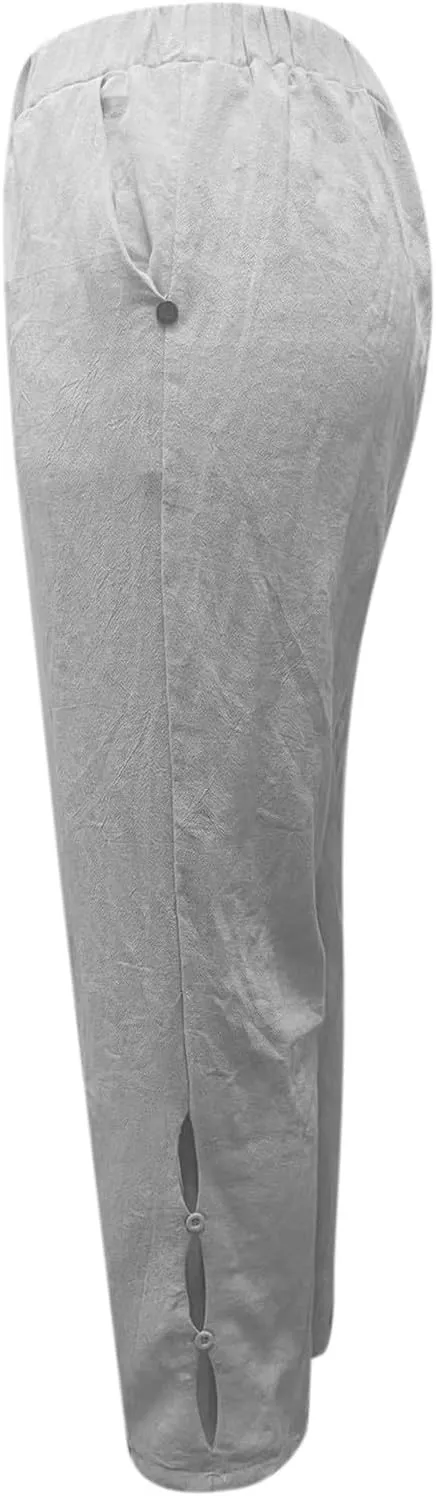 Women Pants Flowy Pants Womens Ultra Lux Comfort High Waisted Button Down Straight Long Trousers Palazzo Cargo Capri