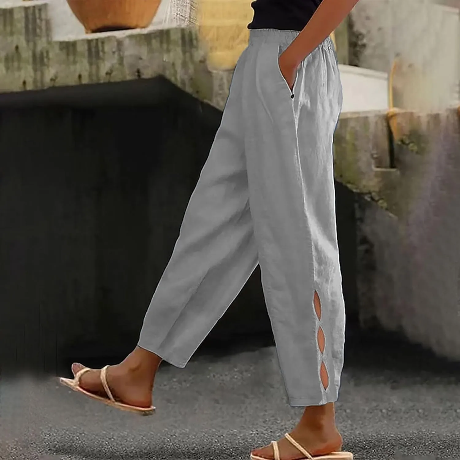 Women Pants Flowy Pants Womens Ultra Lux Comfort High Waisted Button Down Straight Long Trousers Palazzo Cargo Capri