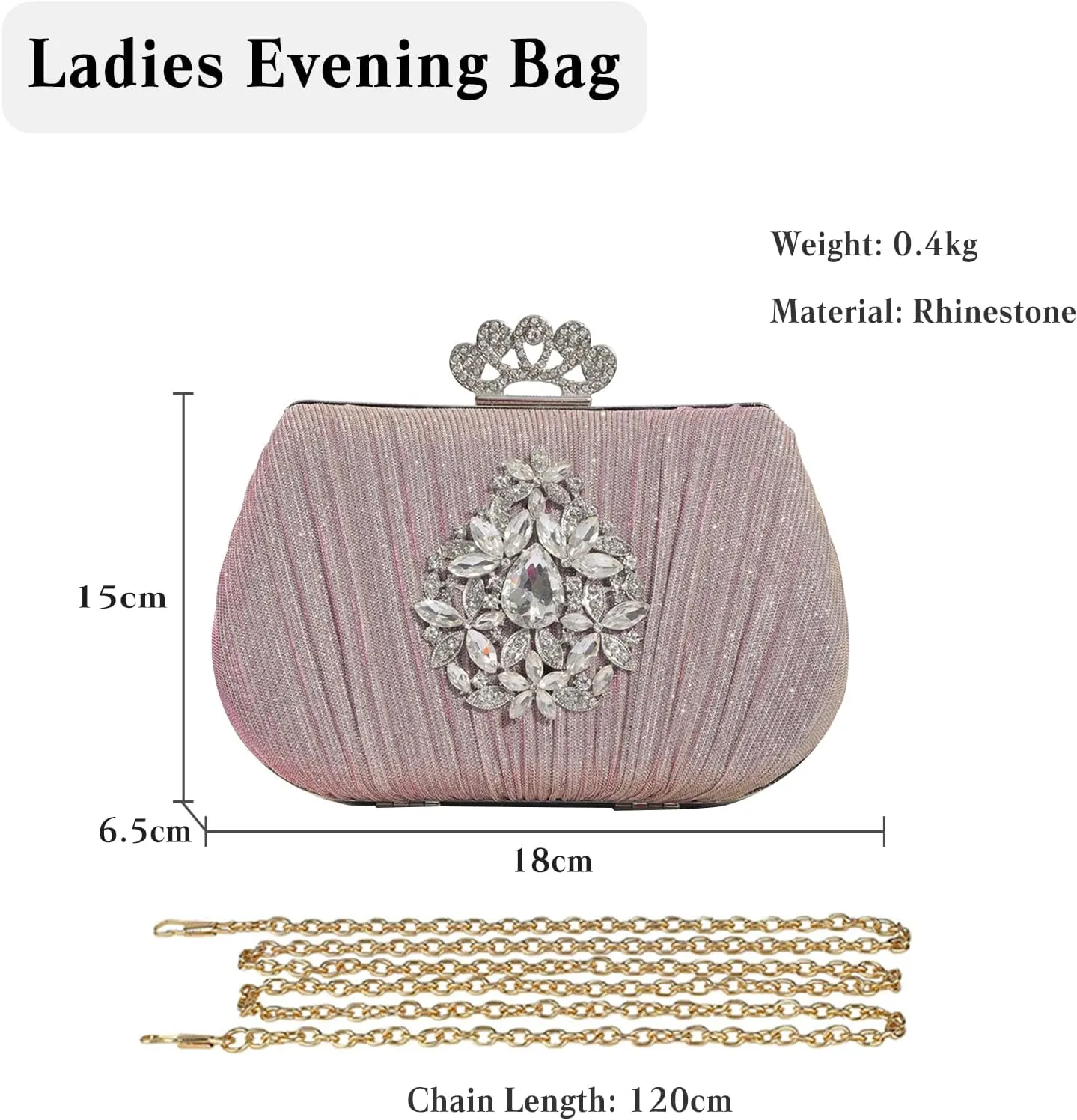 Women Rhinestone Evening Bag Sequin Pleated Clutch Bag Bridal Wedding Purse Crystal Handbag Elegant Shoulder Bag