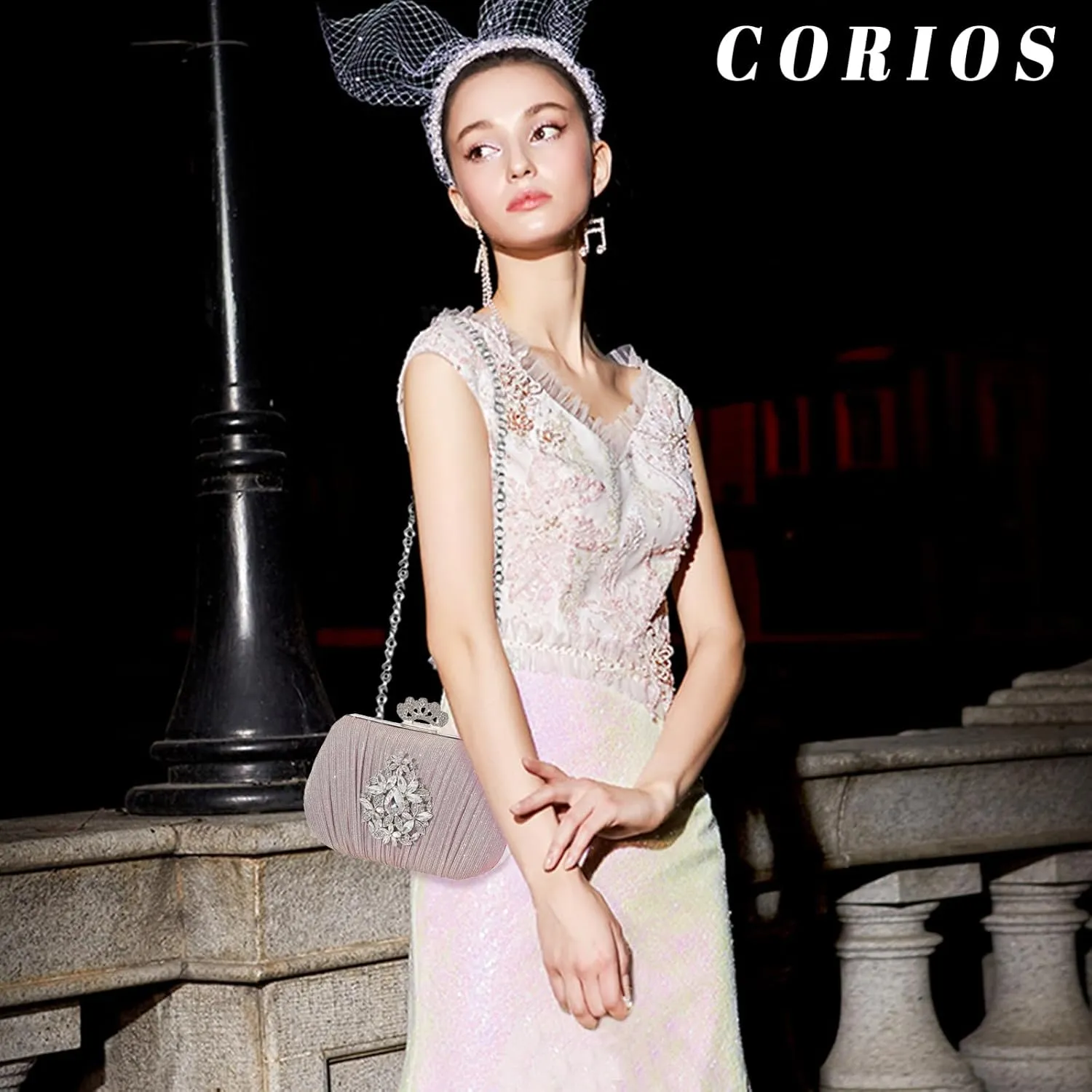 Women Rhinestone Evening Bag Sequin Pleated Clutch Bag Bridal Wedding Purse Crystal Handbag Elegant Shoulder Bag