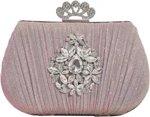 Women Rhinestone Evening Bag Sequin Pleated Clutch Bag Bridal Wedding Purse Crystal Handbag Elegant Shoulder Bag