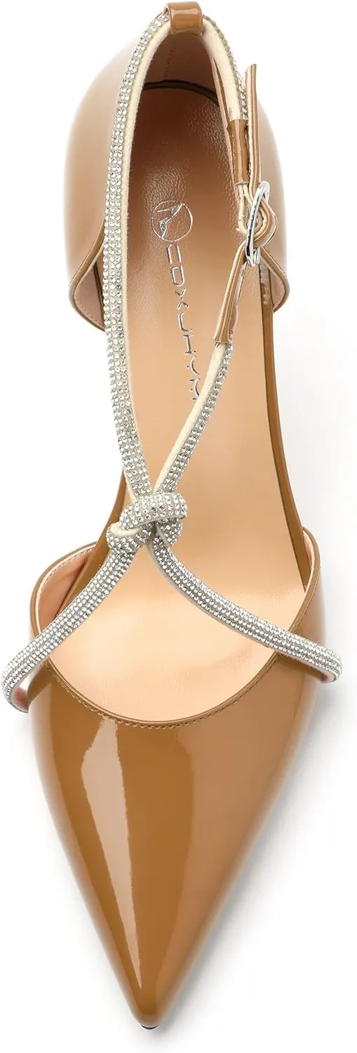 Women Rhinestone Heels Kitten High Pumps Pointed Toe Sparkly Sexy Wedding Dress Shoes 3.3''