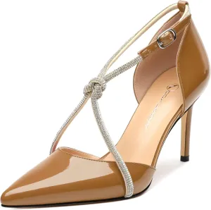Women Rhinestone Heels Kitten High Pumps Pointed Toe Sparkly Sexy Wedding Dress Shoes 3.3''