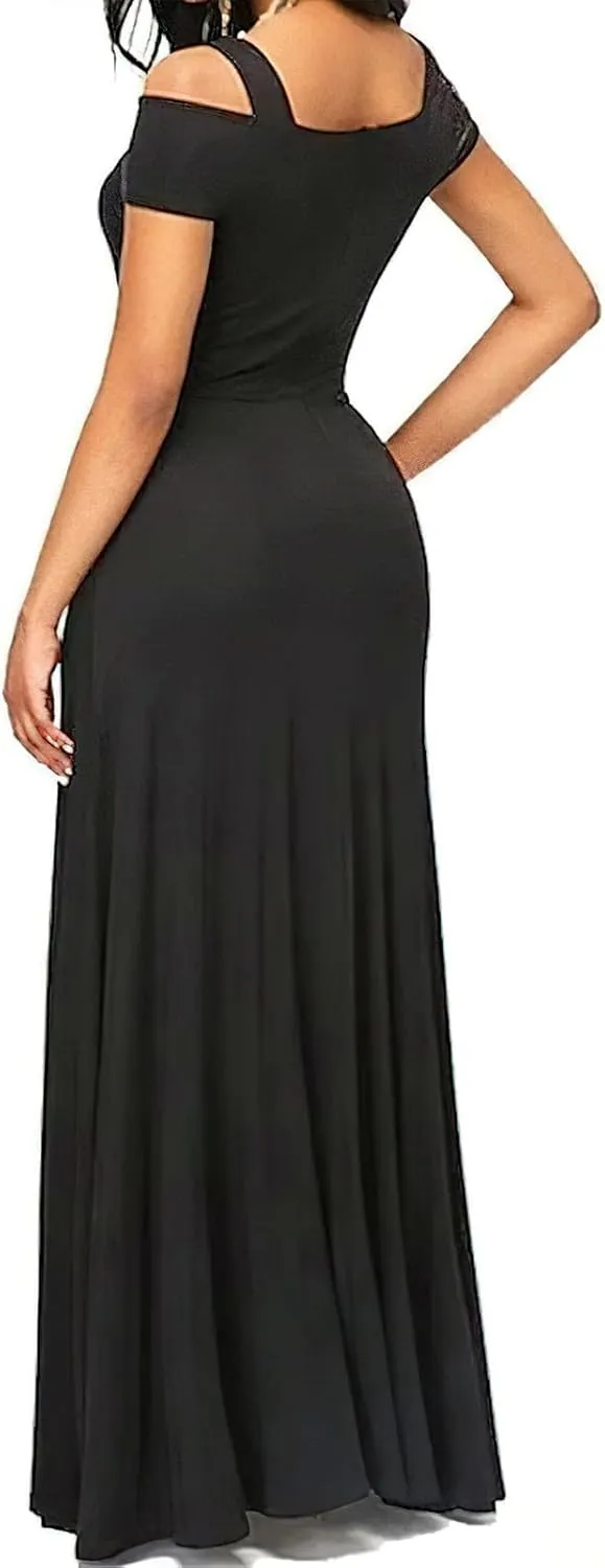 Women Summer V Neck Strap Short Sleeve Shoulder Party Slit Dress Fashion Spring Cocktail Dresses 2025