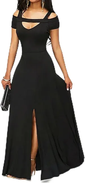 Women Summer V Neck Strap Short Sleeve Shoulder Party Slit Dress Fashion Spring Cocktail Dresses 2025