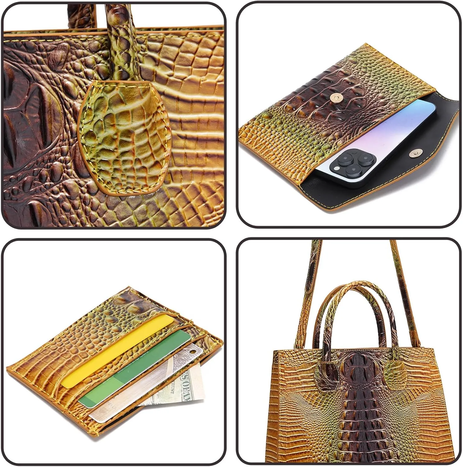 Women Top Handle Crossbody Bag Fashion Crocodile Print Handbag Shoulder Satchel