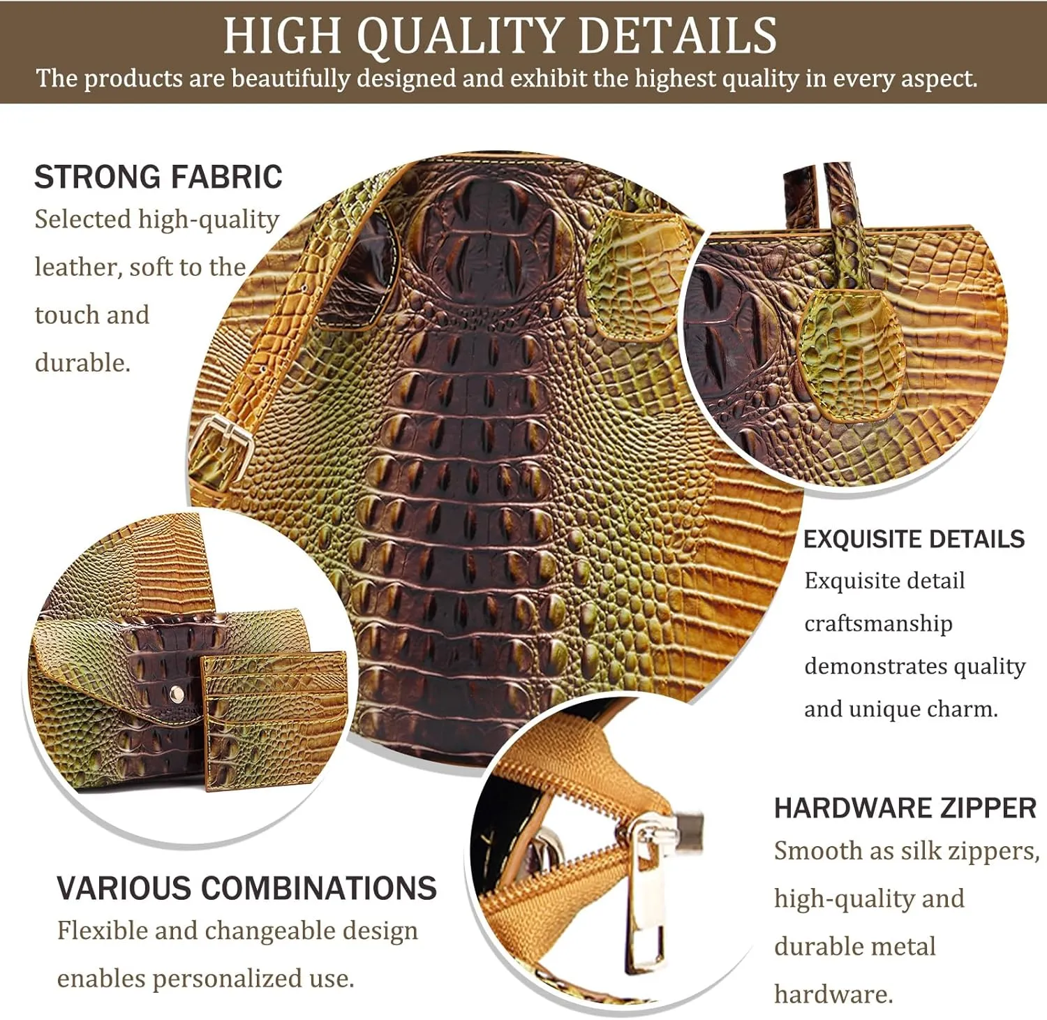Women Top Handle Crossbody Bag Fashion Crocodile Print Handbag Shoulder Satchel