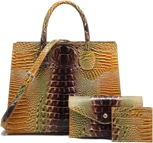 Women Top Handle Crossbody Bag Fashion Crocodile Print Handbag Shoulder Satchel