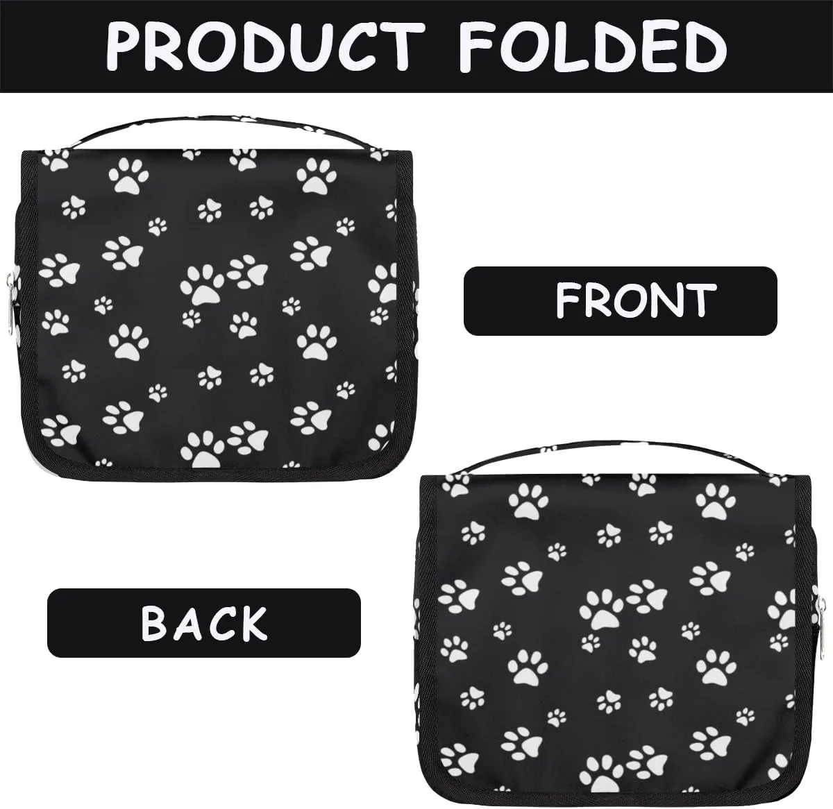 Women Travel Toiletry Bag with Hanging,Animal Cats dogs Paw Print Black Travel Makeup Cosmetic Bag Water-resistant Travel Toiletry Organizer,Toiletry Bag for Women Girls, Travel Essentials