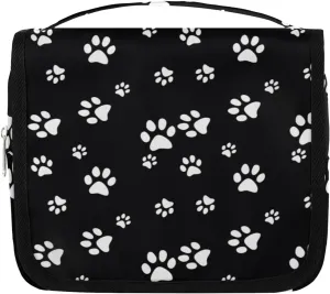 Women Travel Toiletry Bag with Hanging,Animal Cats dogs Paw Print Black Travel Makeup Cosmetic Bag Water-resistant Travel Toiletry Organizer,Toiletry Bag for Women Girls, Travel Essentials
