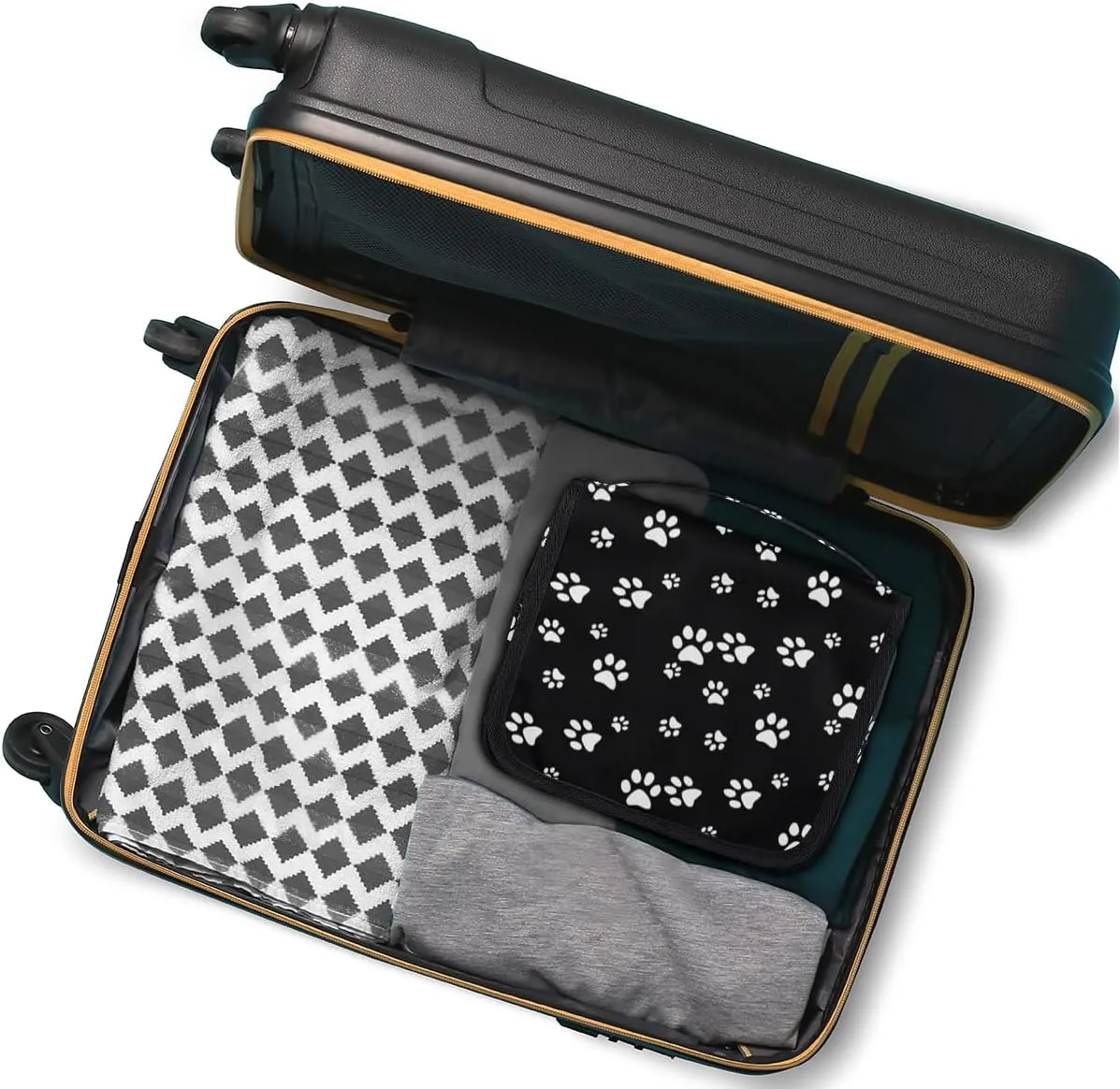Women Travel Toiletry Bag with Hanging,Animal Cats dogs Paw Print Black Travel Makeup Cosmetic Bag Water-resistant Travel Toiletry Organizer,Toiletry Bag for Women Girls, Travel Essentials