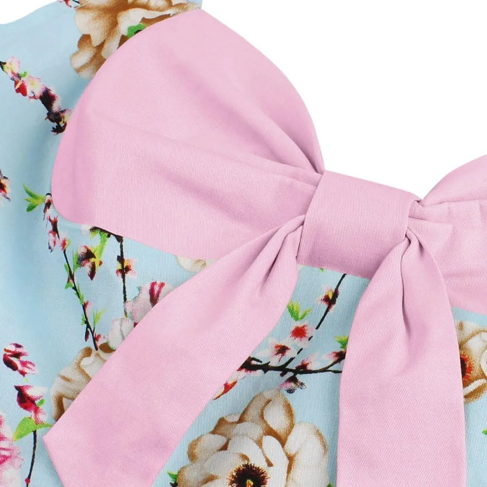 Womens 1950s Retro Rockabilly Princess Cosplay Dress Floral Halter Audrey Hepburn 50's 60's Party Costume Gown