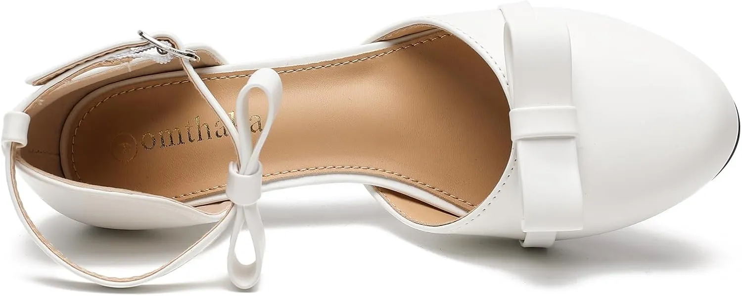 Womens Ankle Strap Bow Kitten Heels Dressy Shoes Comfortable Closed Toe Low Heel Formal Party Dance Prom Pumps