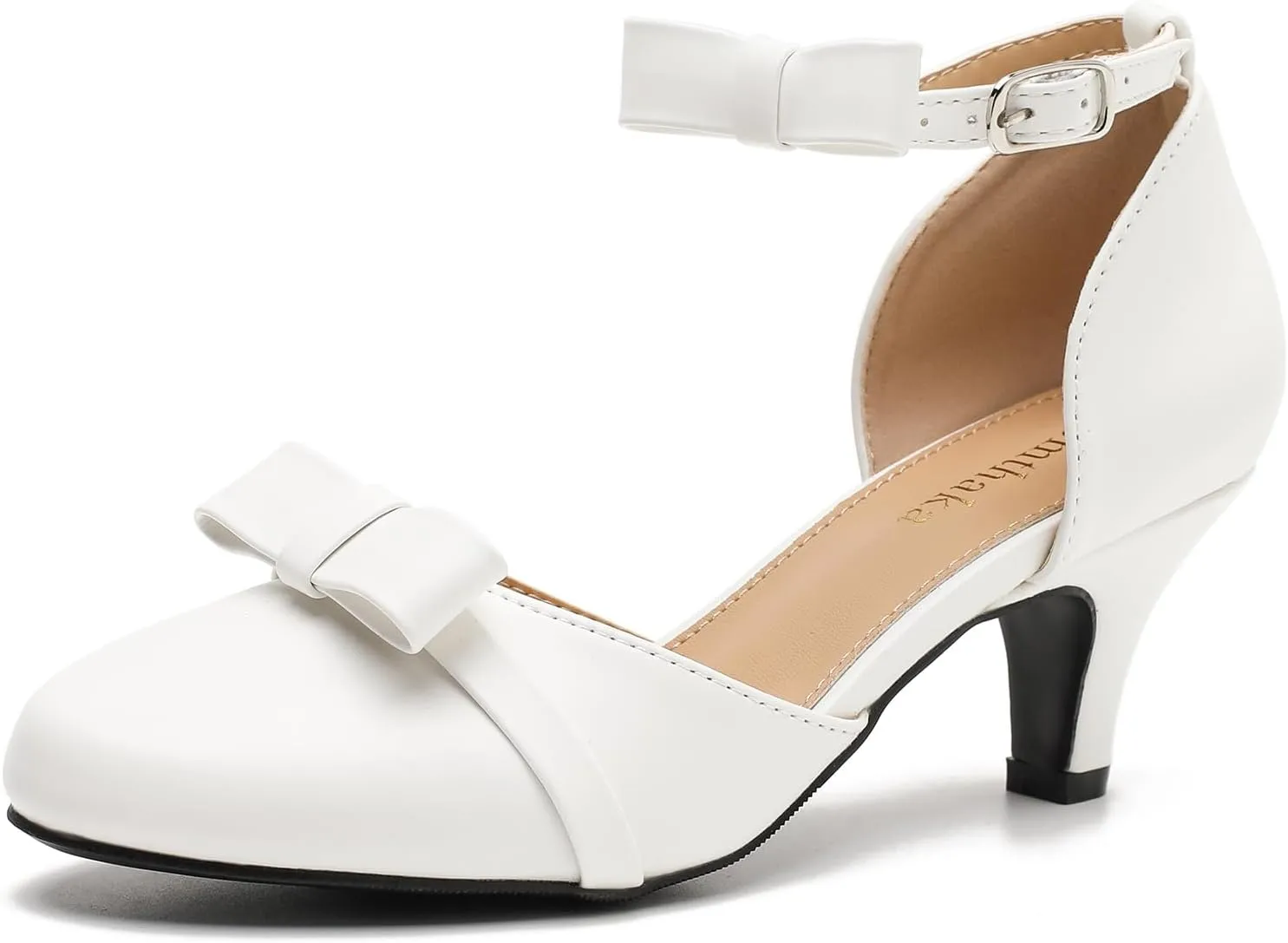 Womens Ankle Strap Bow Kitten Heels Dressy Shoes Comfortable Closed Toe Low Heel Formal Party Dance Prom Pumps