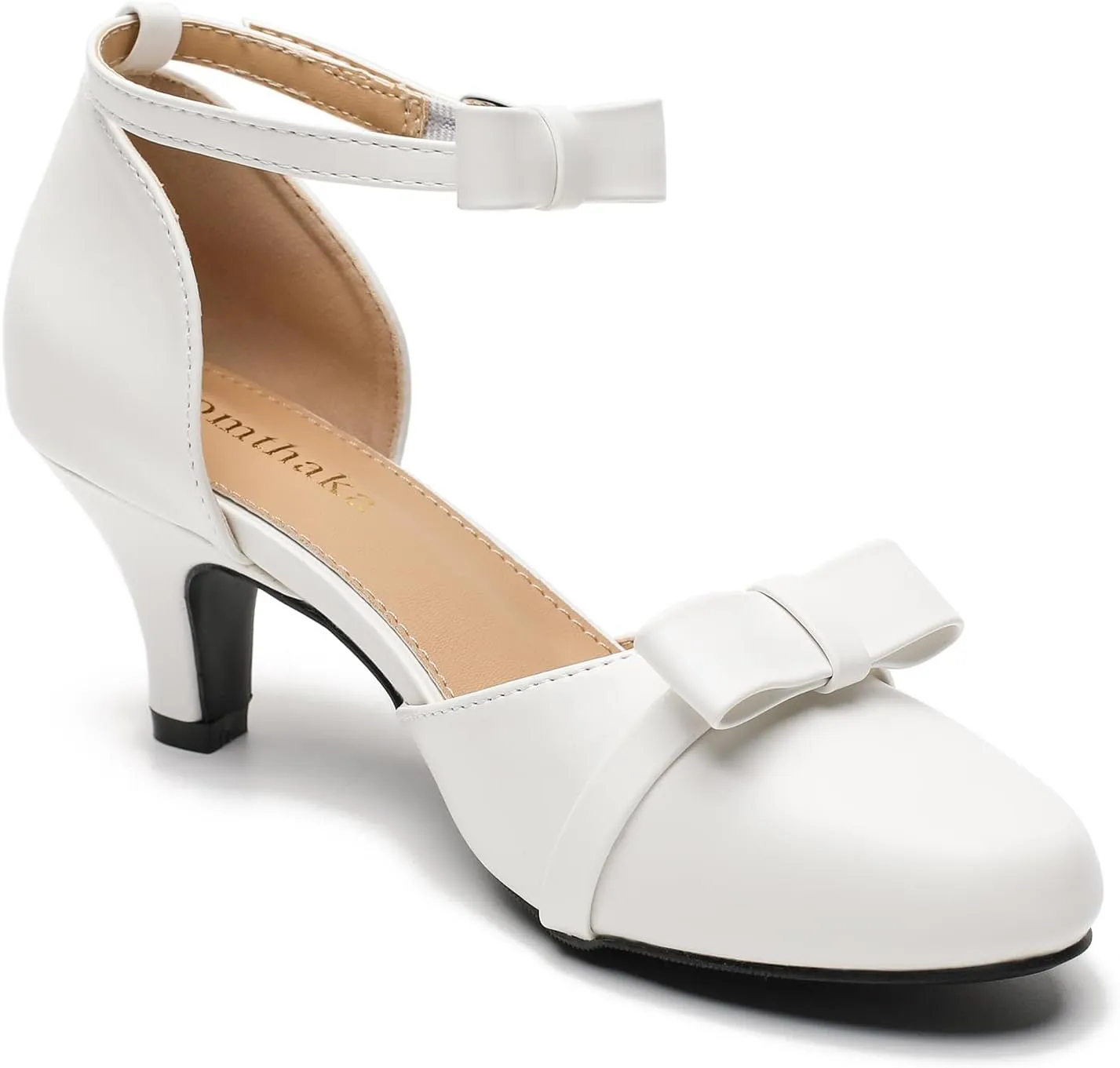 Womens Ankle Strap Bow Kitten Heels Dressy Shoes Comfortable Closed Toe Low Heel Formal Party Dance Prom Pumps