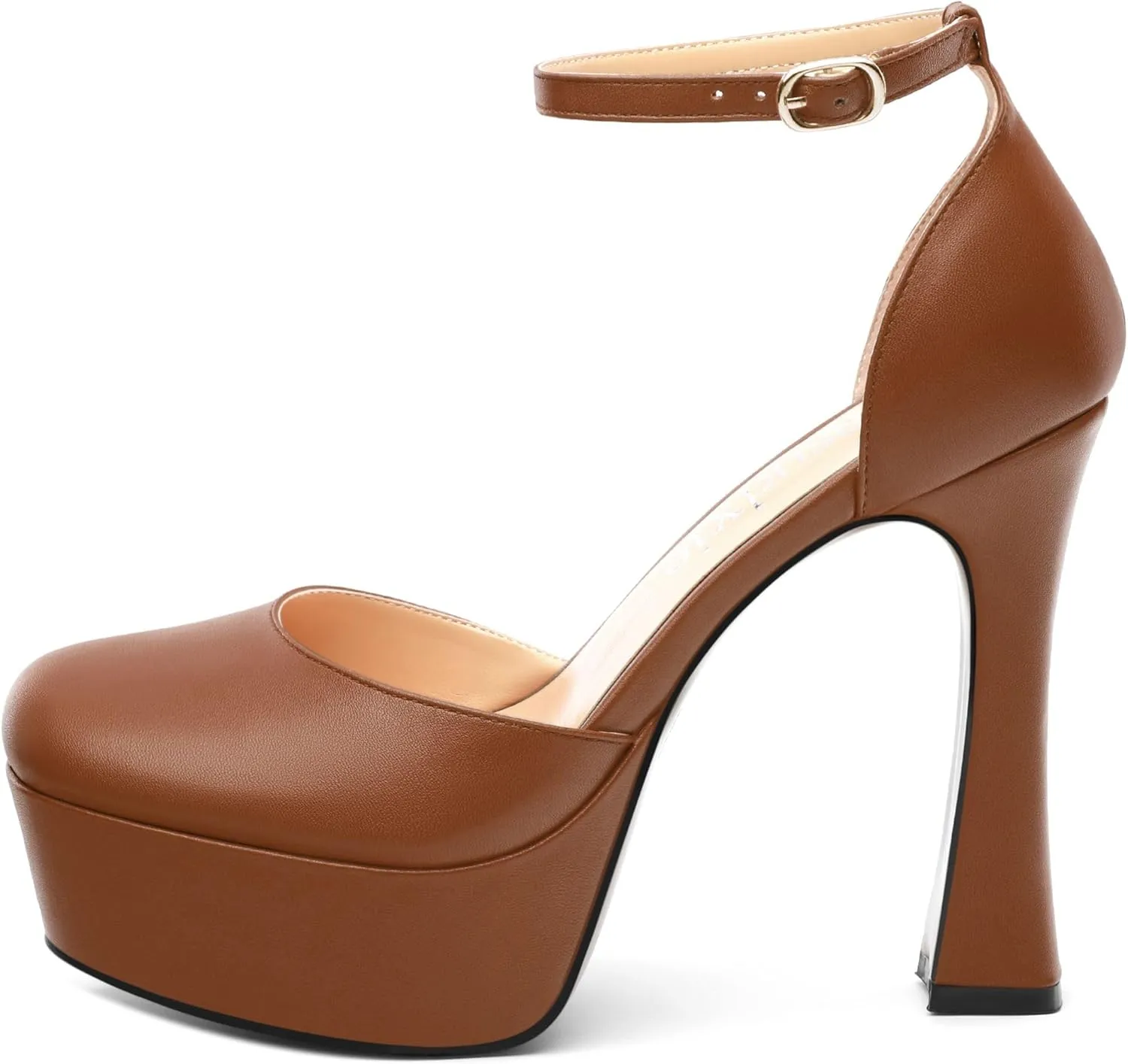 Womens Ankle Strap Platform High Heels Solid Matte Buckle Square Toe Chunky High Heel Pumps Wedding Evening Party Dress Shoes 4.7 Inch