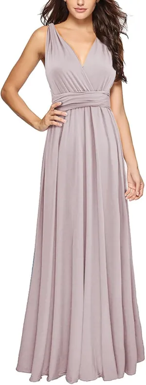 Women's Backless Gown Dress Convertible Multi-Way Wrap Halter Cocktail Dress Bandage Bridesmaid Long Dresses