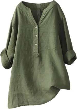 Womens Button Down Shirts Gauze Cotton Dress Women's Retro Floral Art Print Casual Long Long Sleeve Cotton