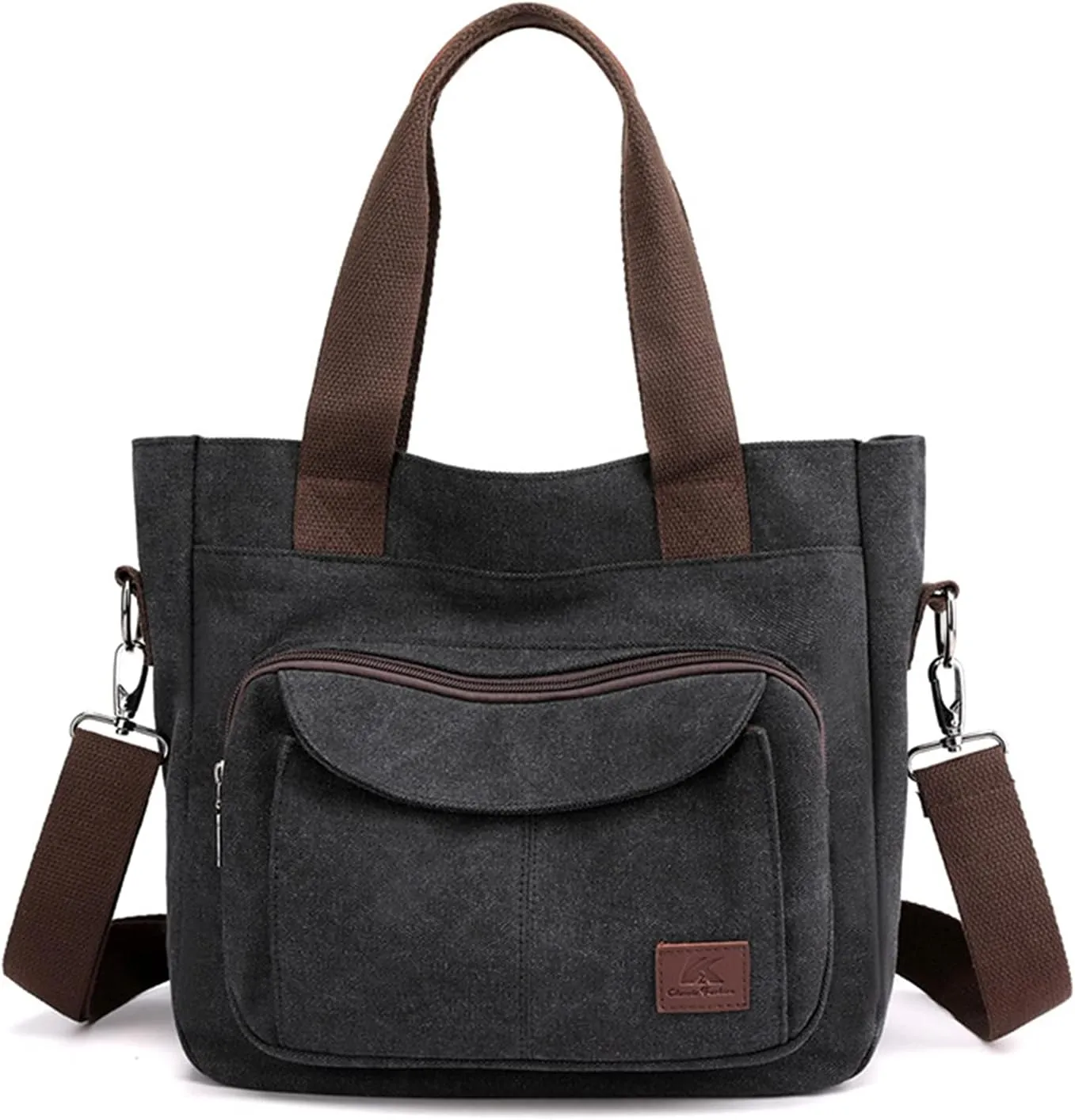 Women's Canvas Top Handle Handbag Stylish Multi-pocket Shoulder Tote Purse Work Crossbody Bags (Grey) One Size