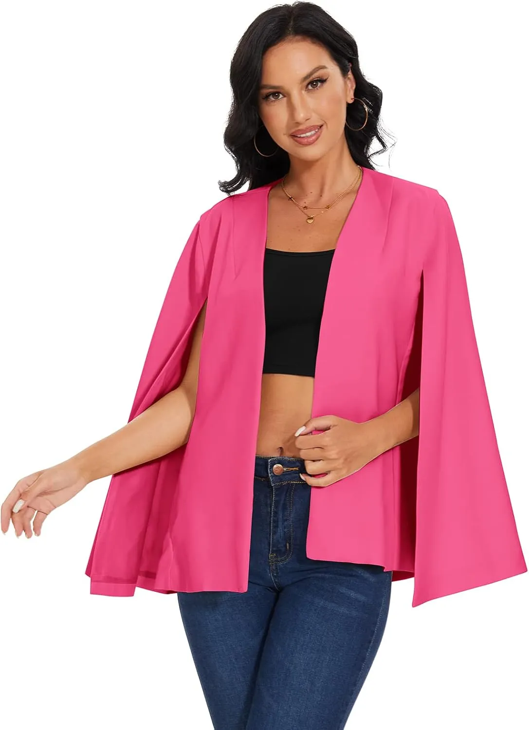 Womens Cape Blazer - Split Sleeve Open Front Casual Jacket Coat Workwear Elegant Formal Cape Coat