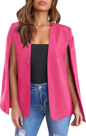 Womens Cape Blazer - Split Sleeve Open Front Casual Jacket Coat Workwear Elegant Formal Cape Coat