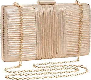 Womens Champagne Clutch Purse Pleated Evening Bag for Bridal Wedding Party Shoulder Formal Handbag Elegant Purses