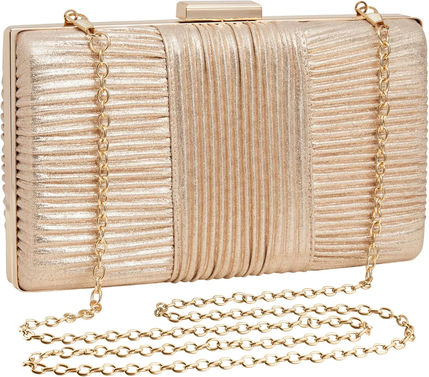 Womens Champagne Clutch Purse Pleated Evening Bag for Bridal Wedding Party Shoulder Formal Handbag Elegant Purses