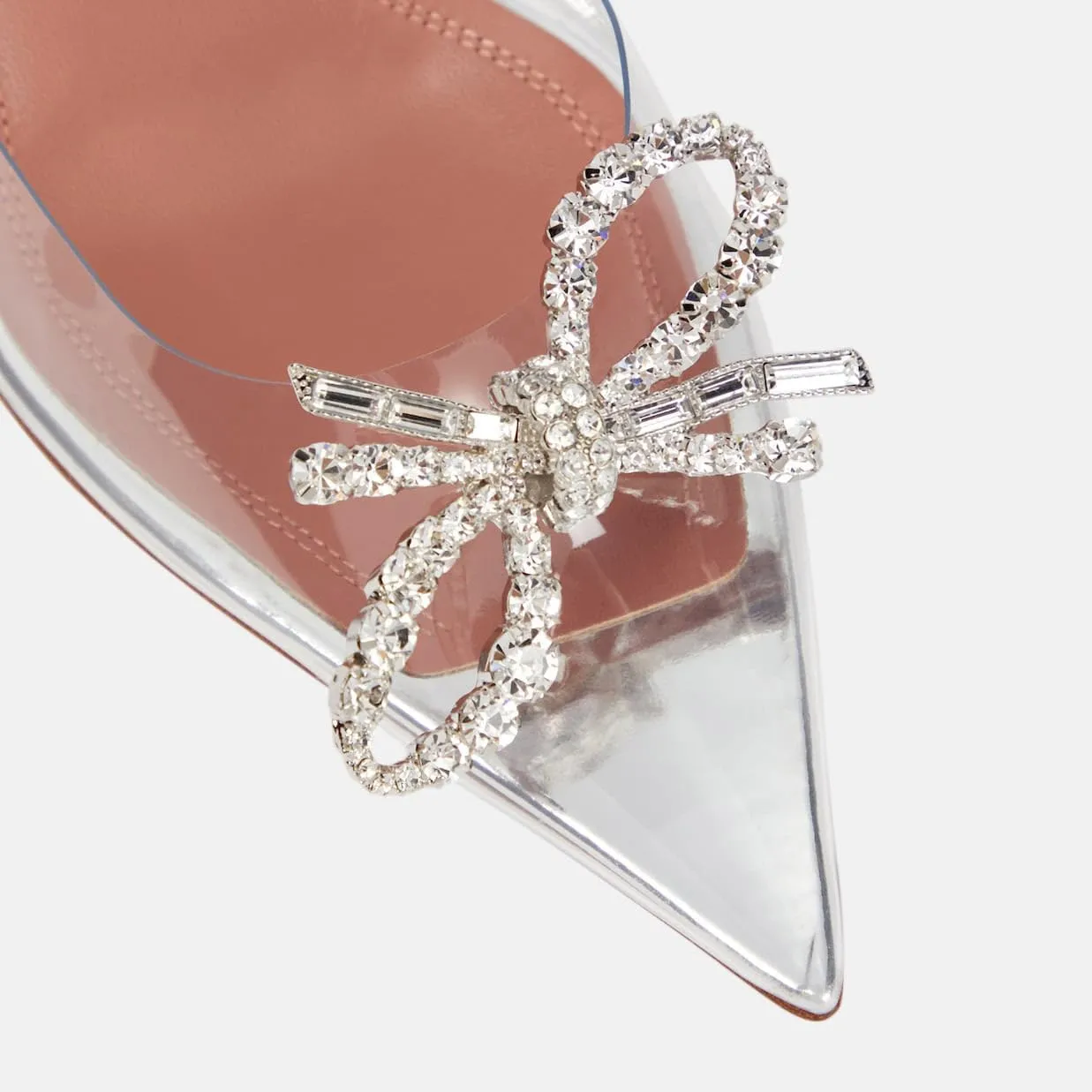 Women's Closed Toe Rhinstone Sandals Kitten Heel Slingback Clear Bowknots Pumps Adjustable Strap Pointed Toe Crystal Bow High Heels Wedding Bridal Prom Dress Shoes