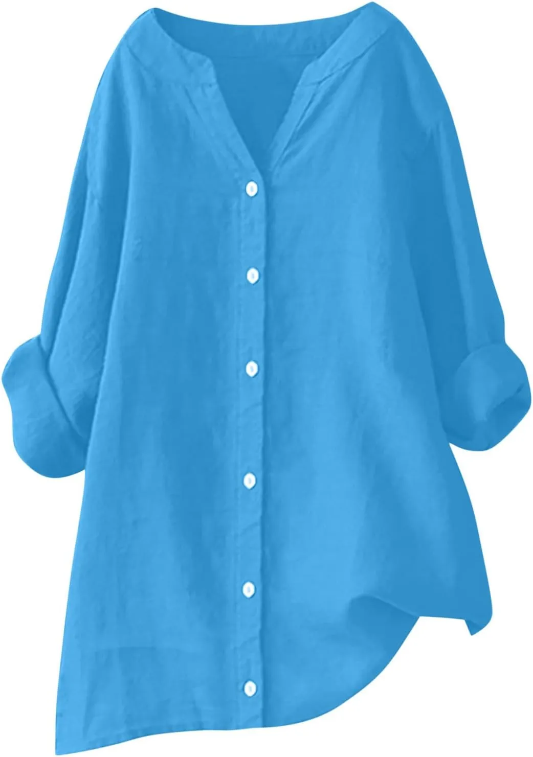 Womens Cotton Linen Tunic Tops Boho Peasant Summer Tops Long Sleeve Button Down Shirts Blouse Dressy Casual Clothing