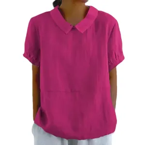 Womens Cute Autumn Tops and Blouses And Linen Loose Large Size Thin Lapel Shirt Short Long Sleeve Button Down Blouses