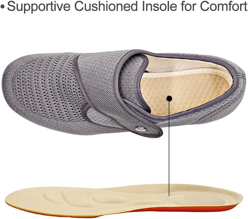Women's Diabetic Elderly Shoes Mesh Breathable Walking Sneakers Lightweight Adjustable Easy On and Off Strap Summer Slippers for Swollen Feet