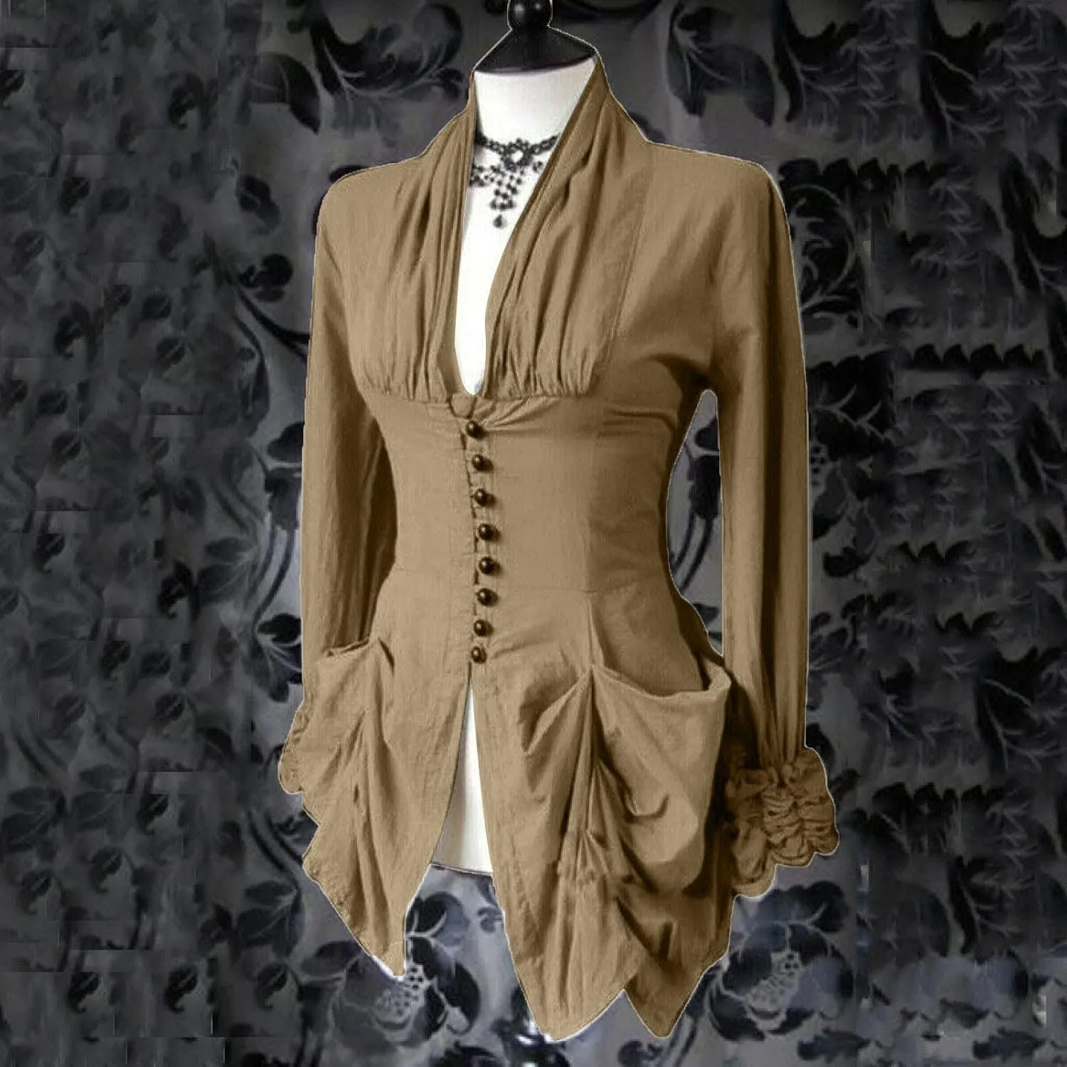Women's Dressy Vintage Renaissance Victorian Blouse Medieval Pirate Lotus Ruffled Long Sleeve Shirt Peasant Tops